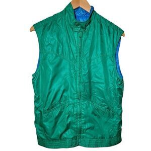 Vintage 80s Run-ins Reversible Blue Green Nylon Full Zip Vest Men’s Small
